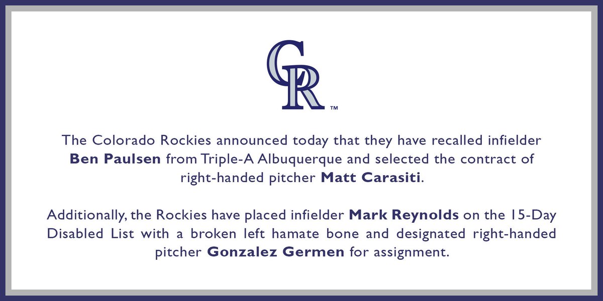 Rockies's tweet photo. We've made the following transactions in advance of tonight's game. https://t.co/oEFG4YT1ui