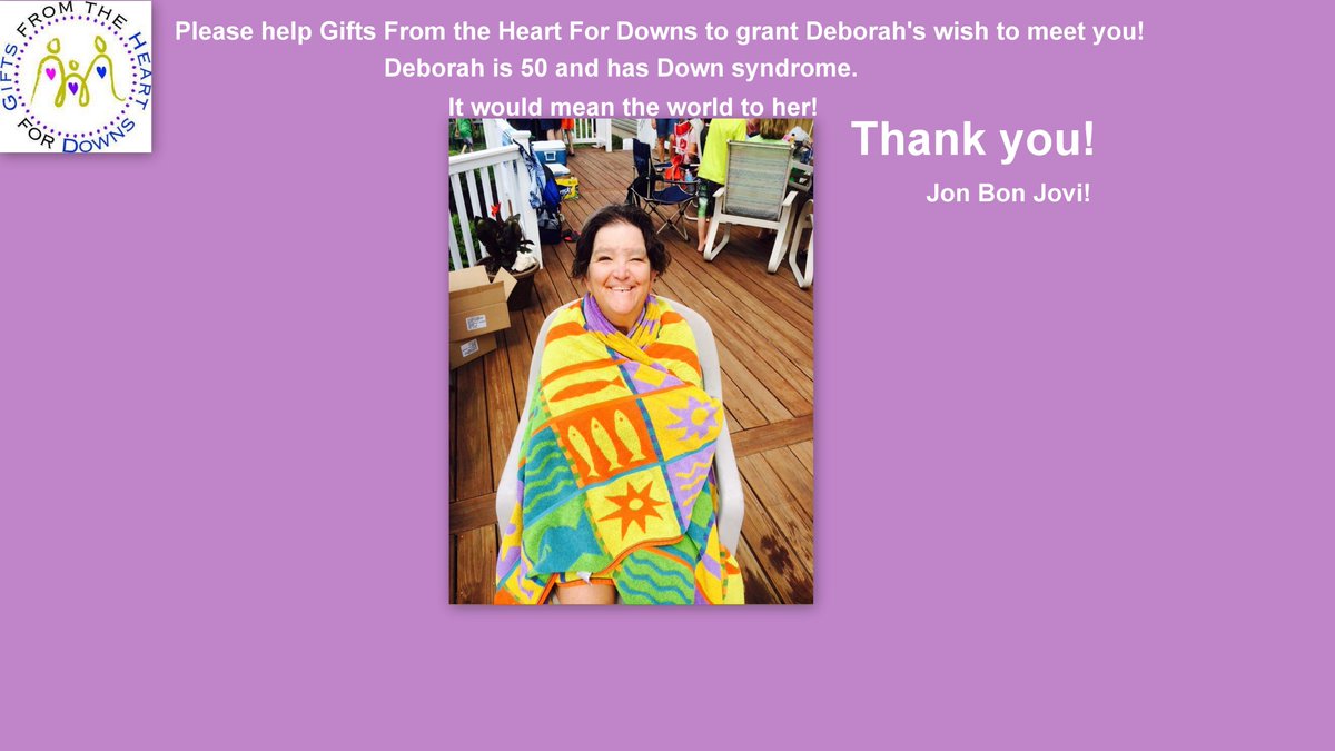 GiftsForDownSyn's tweet photo. @TheMattBongiovi Please @BonJovi please help us @GiftsForDownSyn to GRANT Deborah's wish to meet you. 845-419-2212 https://t.co/B2UwhhXg33