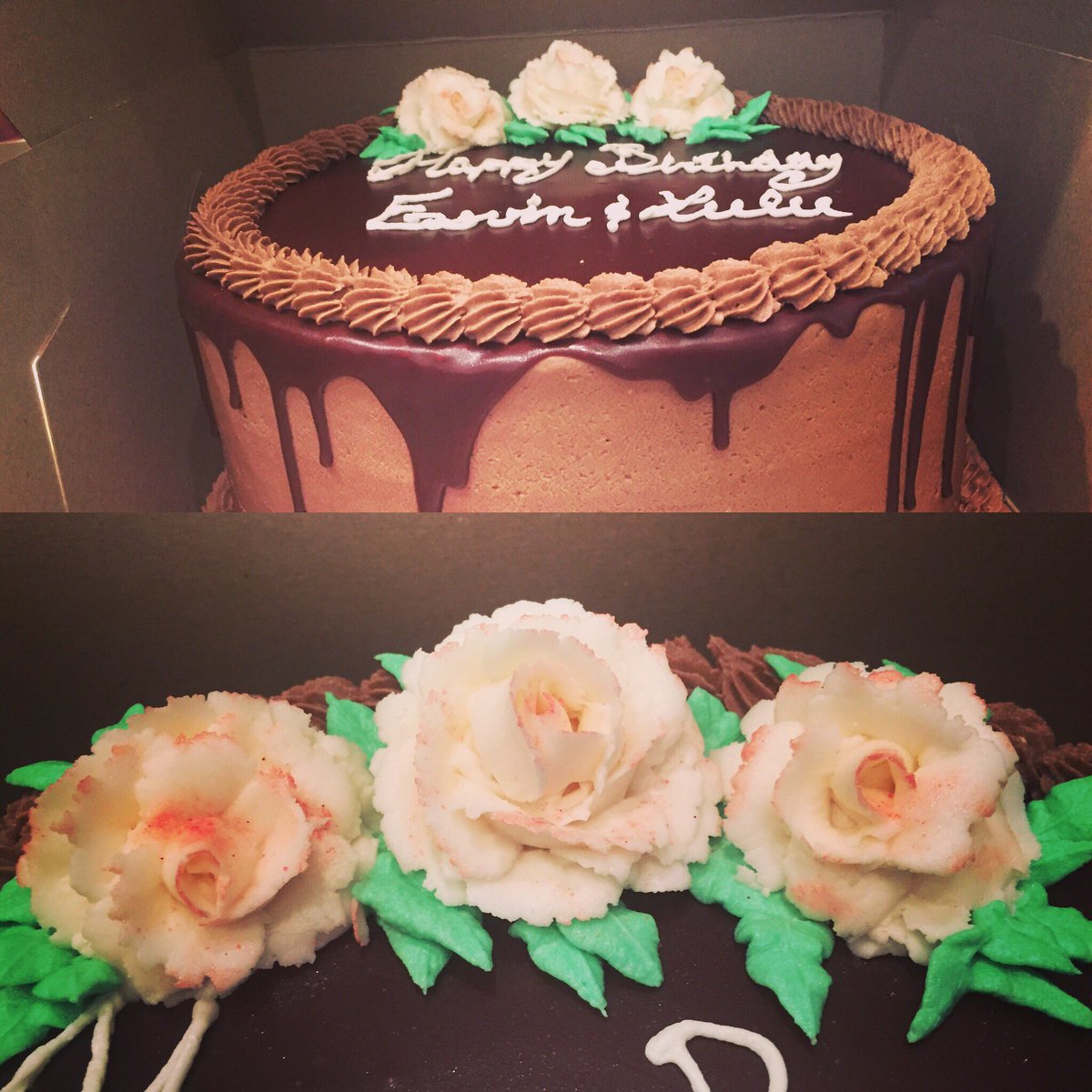 Birthday chocolate cake with buttercream roses.
