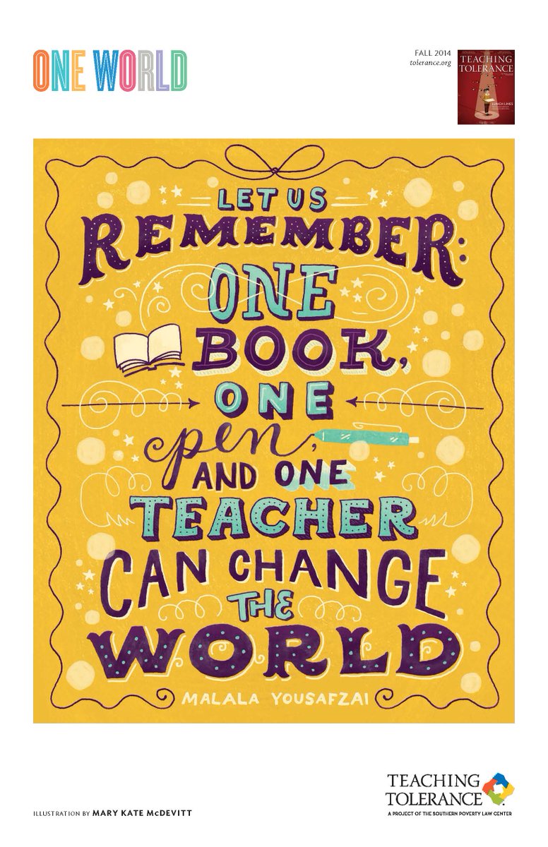 learnforjustice's tweet image. "Let us remember: One book, one pen, one child, and one teacher can change the world." —Malala Yousafzai #YouthDay