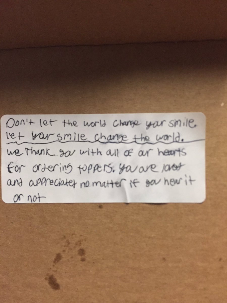 David33Young's tweet photo. So I ordered toppers last night and under special instructions I asked them to leave an encouraging quote/message https://t.co/lpP0VU7JL0