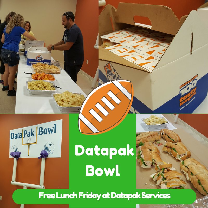 DatapakServices's tweet photo. Free Lunch Friday was Super Bowl treats by the Warehouse team! #datapakservices #freelunchfriday #superbowlsnacks https://t.co/byhf0bUHfO