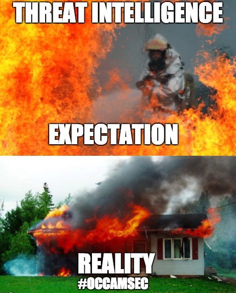 Osec__'s tweet photo. Most threat intelligence nowadays. Expectation v. Reality. #infosec #cybersecurity #occamsec #intelligence https://t.co/57qmC1ylpL