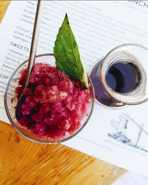 pdxfireside's tweet photo. Best way 2 beat the heat today- this lil' refresher: blueberry/basil granita, bourbon, amaro, bitters #slushybooze https://t.co/FMX9ku3DOc