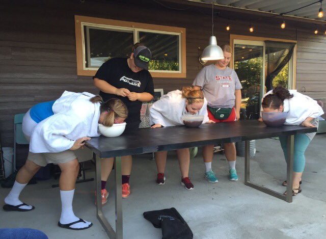 OthelloLife's tweet image. Young Life 2.0 recap, caption: Searching for gummy bears in chocolate pudding🍫 We always get messy at young life