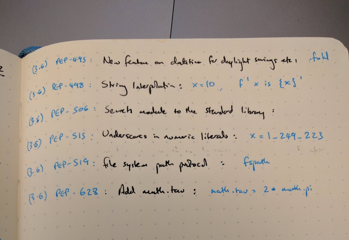 D_J_Wilson's tweet image. Great opening tutorial by @dontusethiscode on what's new in Python 3.5/6! #pydatasf @PyData
