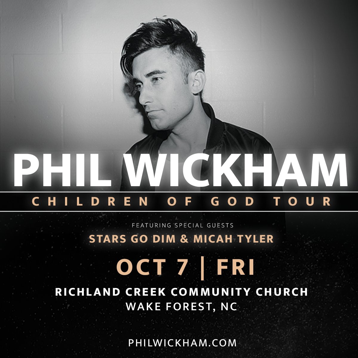 philwickham's tweet photo. 10/7 | Wake Forest, NC
Richland Creek CC
w/ @StarsGoDim &amp; @MicahTylerMusic

Tickets - https://t.co/JrhERkJe8h https://t.co/Ab7bBKylql