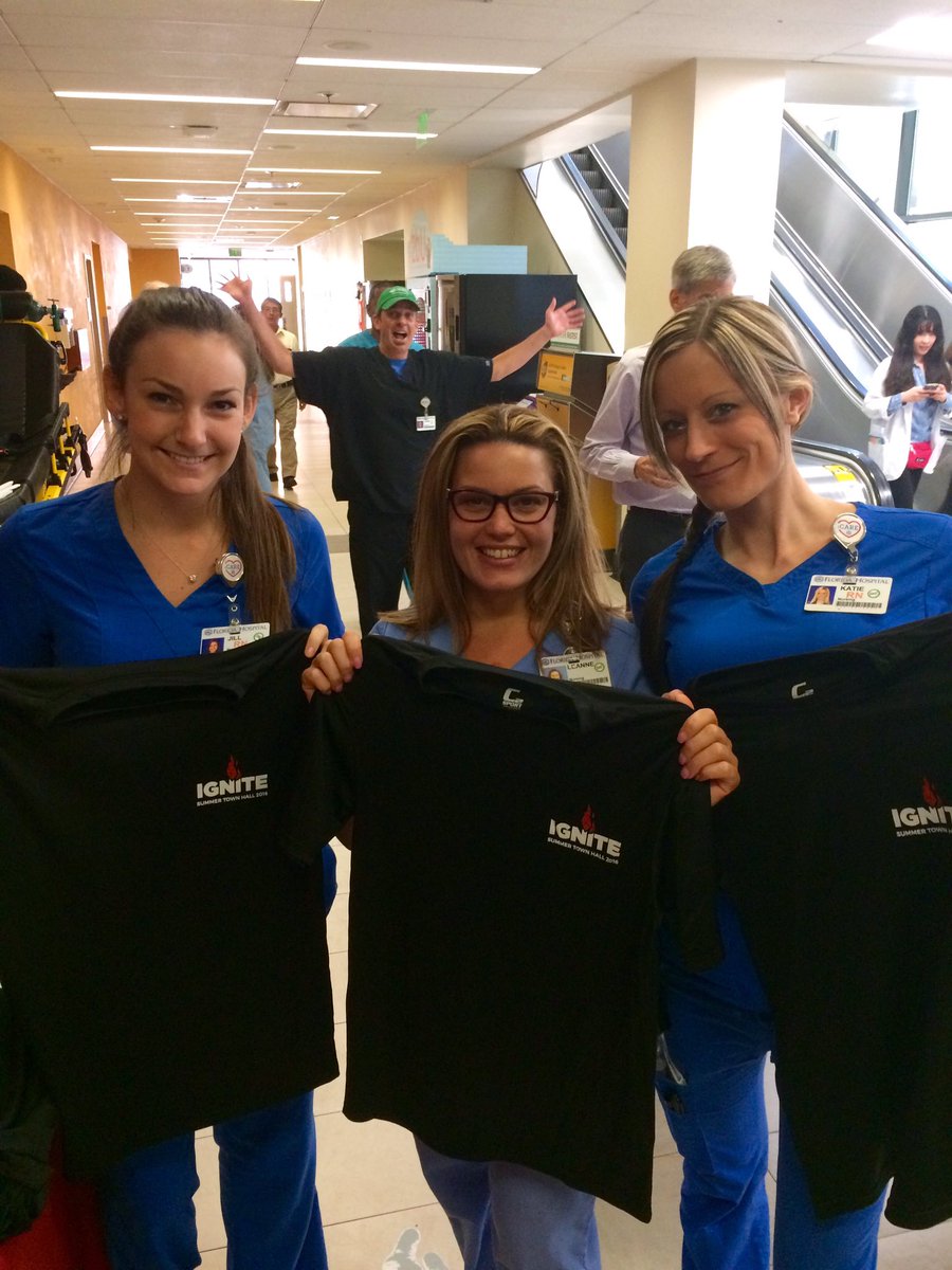 AdventHealthCFL's tweet photo. Employees who attended 1st #FreebieFriday proudly display town hall shirts. More goodies coming soon!#FHOignite https://t.co/9Fv6pWHIJE