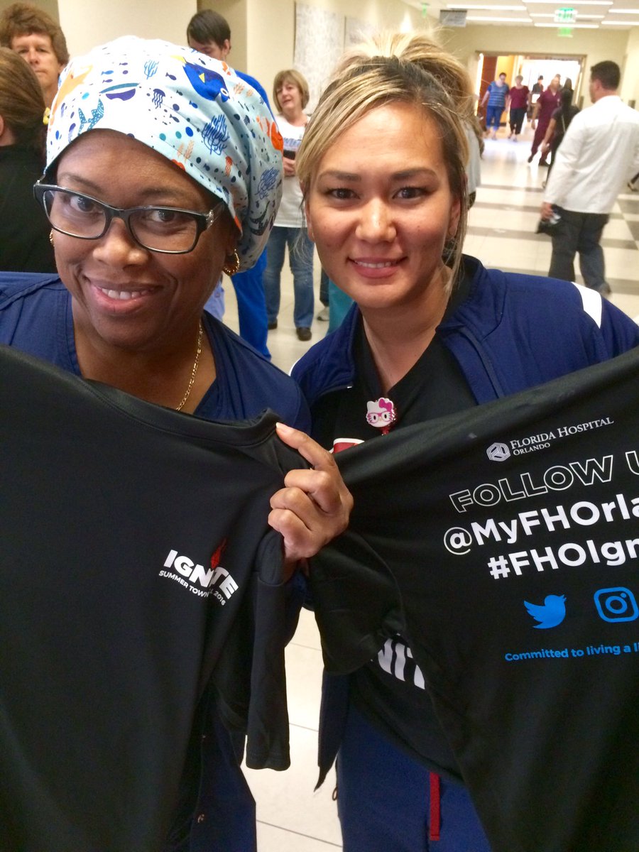 AdventHealthCFL's tweet photo. Employees who attended 1st #FreebieFriday proudly display town hall shirts. More goodies coming soon!#FHOignite https://t.co/9Fv6pWHIJE