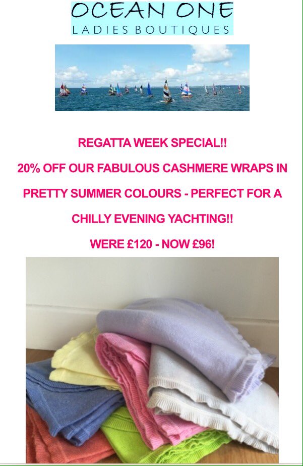 RobertsTessa's tweet photo. Fowey Regatta Week special, 20% off our fabulous Cashmere wraps. Call in to pick your favourite colour! https://t.co/U0iukd0v6e