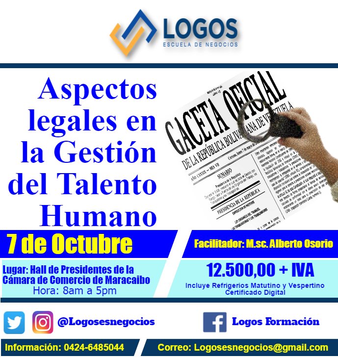 LogosEsNegocios's tweet photo. #Atención #Gerentes #studiantes Programa de Formación Taller Aspectos Legales en la gestión del RRHH #7Octubre https://t.co/SvYh7zwLZr