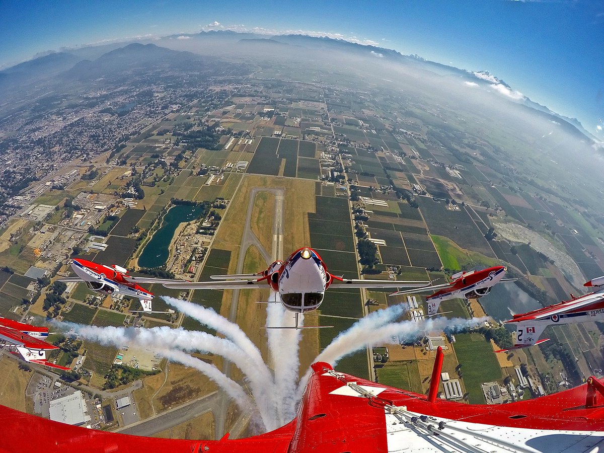 From instagram.com/thevancouversun: Best office view ever via <a href="/THE3JET/">Jason Tuckett</a> ... <a href="/RCAF_ARC/">Royal Canadian Air Force</a> #CFSnowbirds swoop over Vancouver.