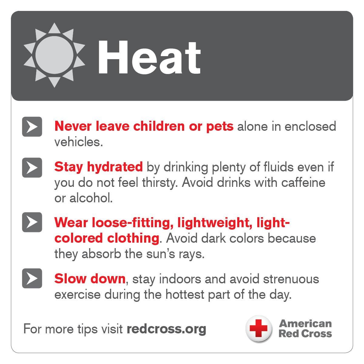 It's hot out there! Check out our heat safety tips and download the Red Cross emergency App: ow.ly/sOAh303bOTM