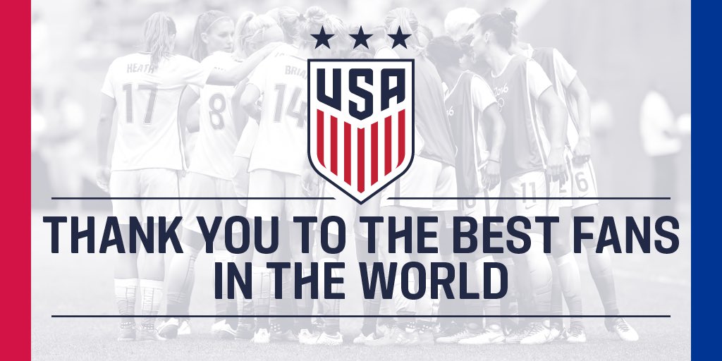 USWNT's tweet photo. A dissapointing end, but as always, THANK YOU, #BestFansInTheWorld. Your support is incomparable. #OneNationOneTeam https://t.co/FQhFNRhqec