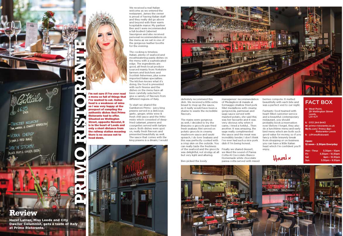 PrimoRistorant's tweet photo. #FBF to this brilliant review in @LeedsCityDwell done by @HazelDawnLatner! #Leeds https://t.co/mbQDLuKpvp
