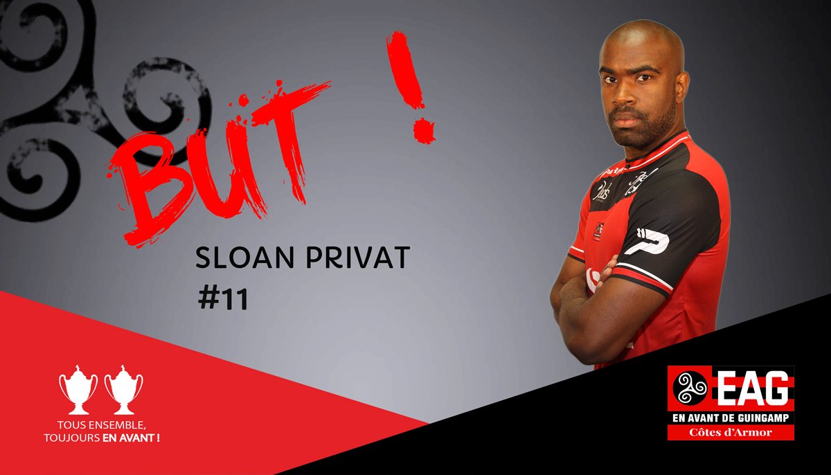 #ASMEAG 37' Et de deux !!! Superbe contre guingampais au terme duquel Deaux dépose le ballon sur la tête de Privat !