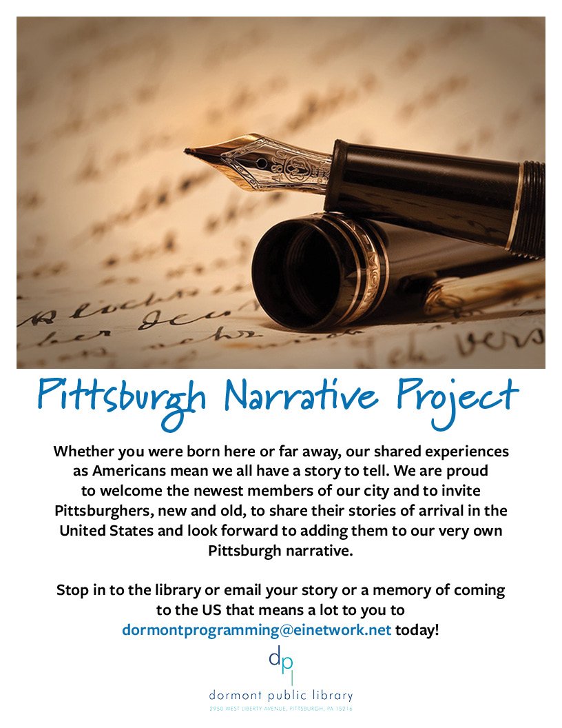 dormontlib's tweet photo. We all have a story to tell. Add yours to our Pittsburgh Narrative Project today! #WelcomingWeek2016 https://t.co/hjTKyBN8ZM