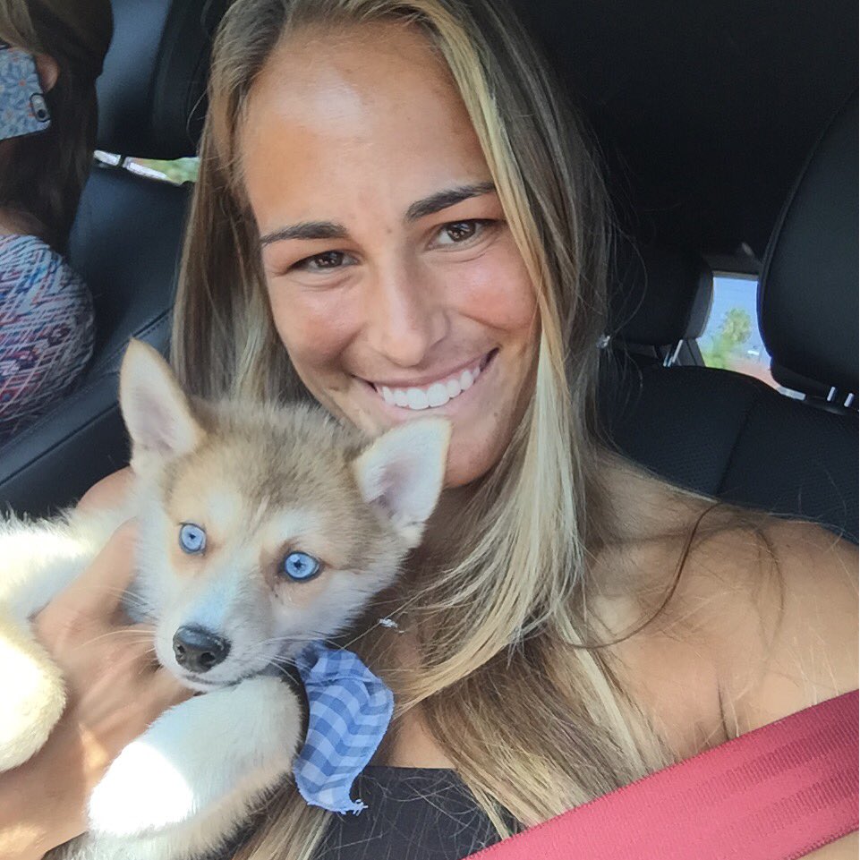 WTA's tweet photo. 🇵🇷's @MonicaAce93 dominates at #Rio2016, while "Rio" dominates at puppy school 🐾--> https://t.co/9PRN6oQfWn https://t.co/YvZTqNozHm