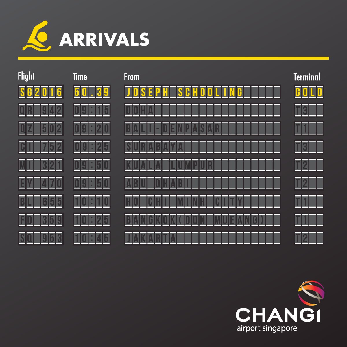 Singapore's first Olympic gold has arrived! Congrats <a href="/joschooling/">Joseph Schooling</a>, the world's 100m butterfly champ! #oneteamsg