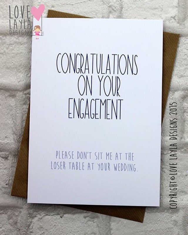 LoveLaylaDesign's tweet photo. https://t.co/qhVk1qNeuY #losertable #lovelayla #greetingscard #card #funny #funnycard #engaged #engagement https://t.co/Vxcj7LogeS