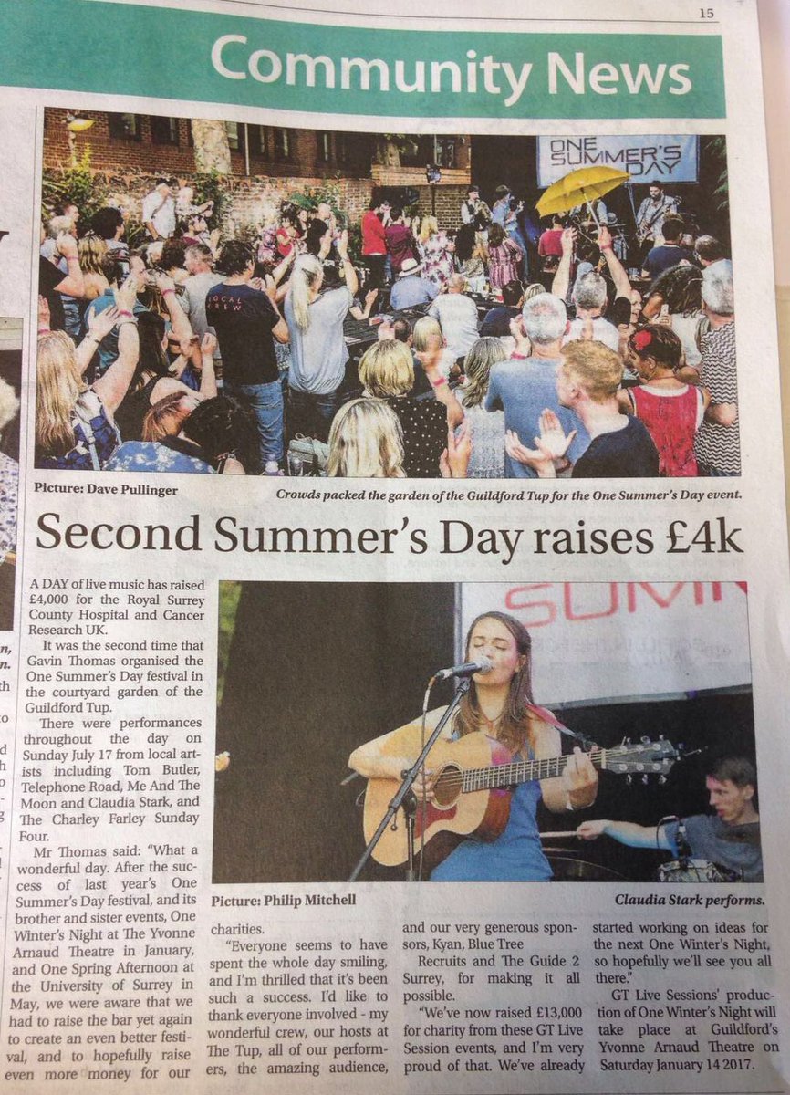 claudiasguitar's tweet photo. A photo of me by @philmitchell101 made it to the paper! Taken at @OneSummersDay1 
Psyched for #MITFest tomorrow 😊 🎶 https://t.co/C0Hdl5SwCQ