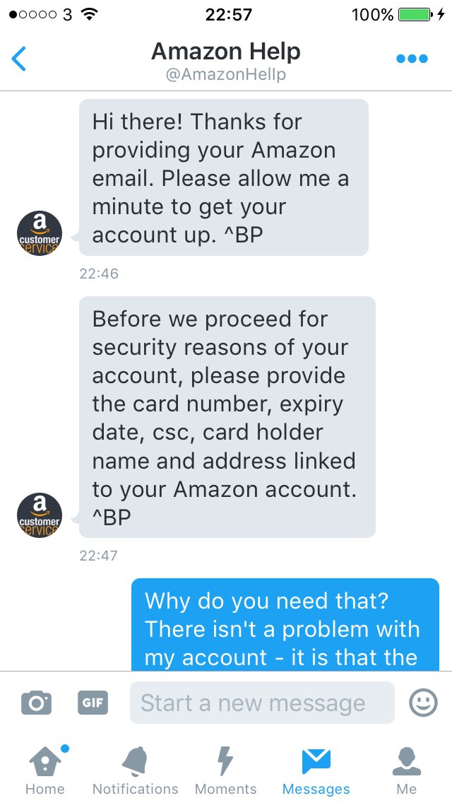 fruders's tweet photo. @AmazonHelp @metpoliceuk @twitter - are you aware of this scam account @amazonhellp which almost took me for a ride? https://t.co/sDj8amxc8I