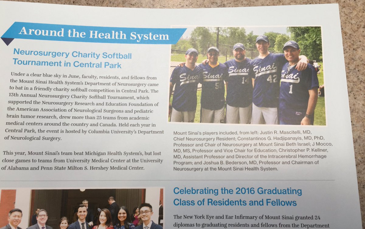 MountSinaiNeuro's tweet photo. Our #neurosurgeons are in @MountSinaiNYC #InsideMag! #charity #softball #pediatric #braintumor #research #pedscancer https://t.co/AyR7su1JEc
