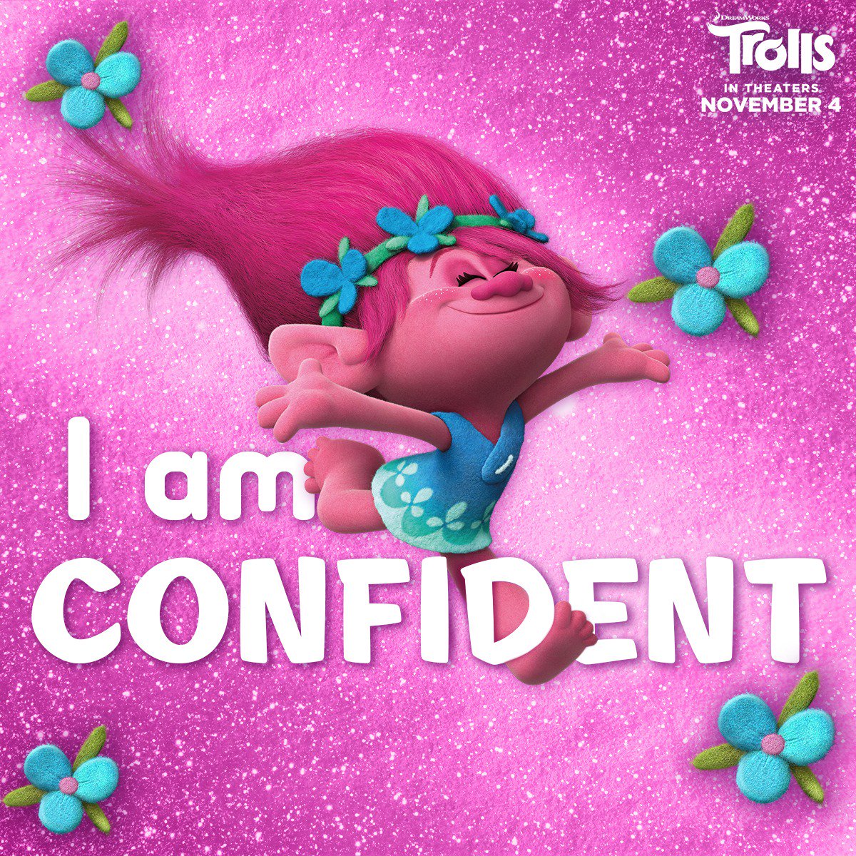 Trolls's tweet photo. Follow Poppy’s lead and leap forward with confidence! #DreamWorksTrolls https://t.co/mvTYZOKE7Q