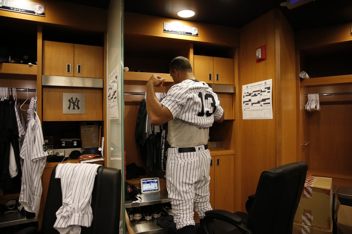 Yankees's tweet photo. Putting on the pinstripes for the final time. #ThankYouAROD https://t.co/4fSBgUJUU6