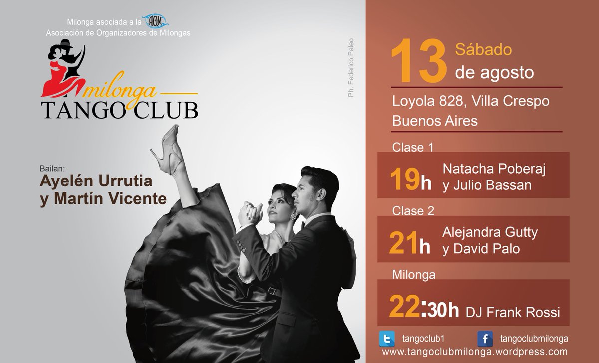 TangoClub1's tweet photo. Sábado 13 de agosto: Ayelén Urrutia y Martín Vicente en #Tango Club https://t.co/AYa7OO8O5l #buenosaires #milonga https://t.co/p2iNhQfmkP