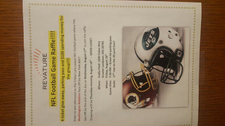 TeamRevature's tweet photo. We're sending our associates to the Redskins games! See @RevatureHR to enter the raffle. #HTTR https://t.co/LNpZPUomZe