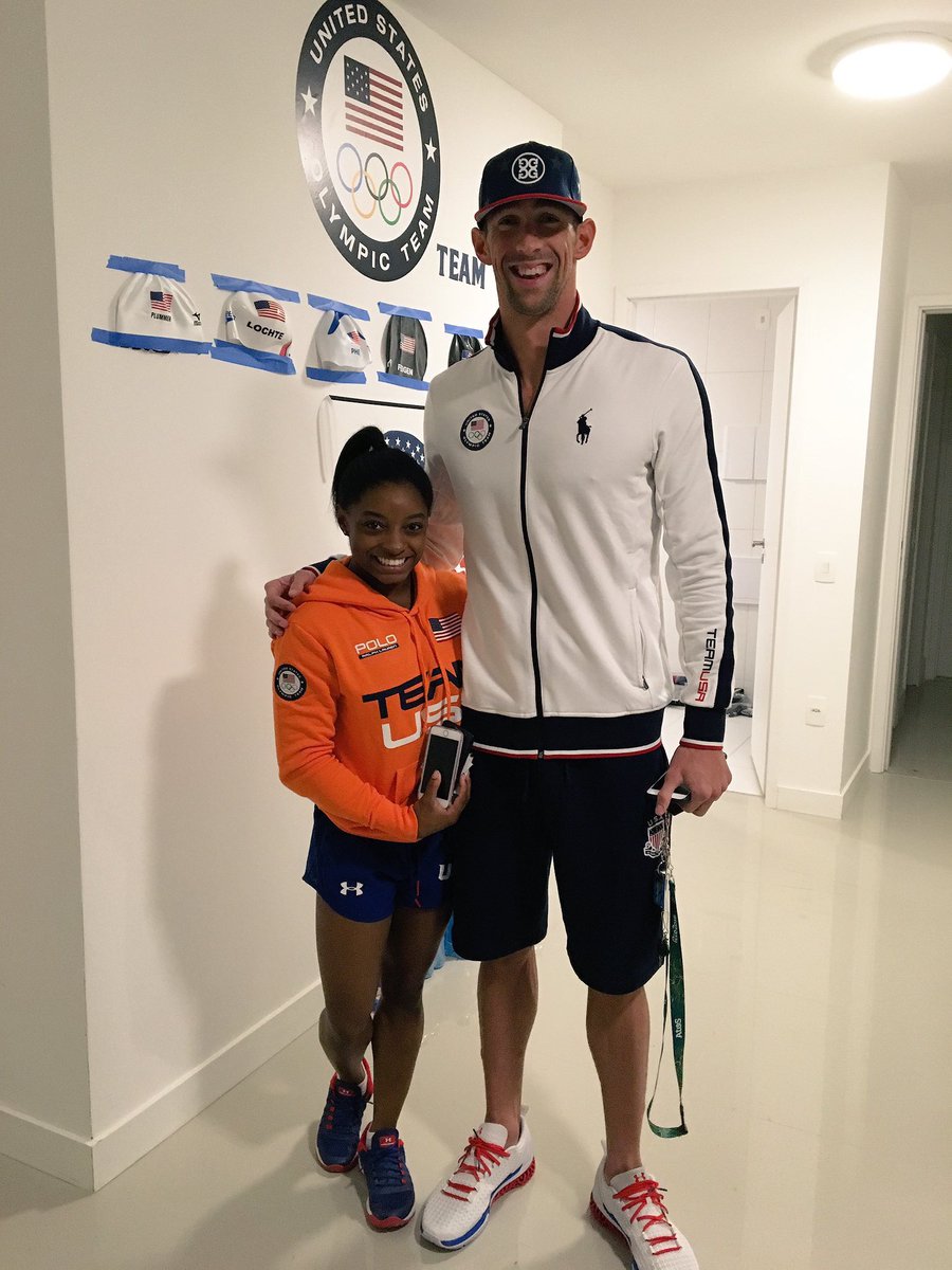 simonebilesfc's tweet photo. The greatests of all time hanging out in Rio. There may be a 1ft 7in difference, but both are giants. https://t.co/JCBJYAhqnP