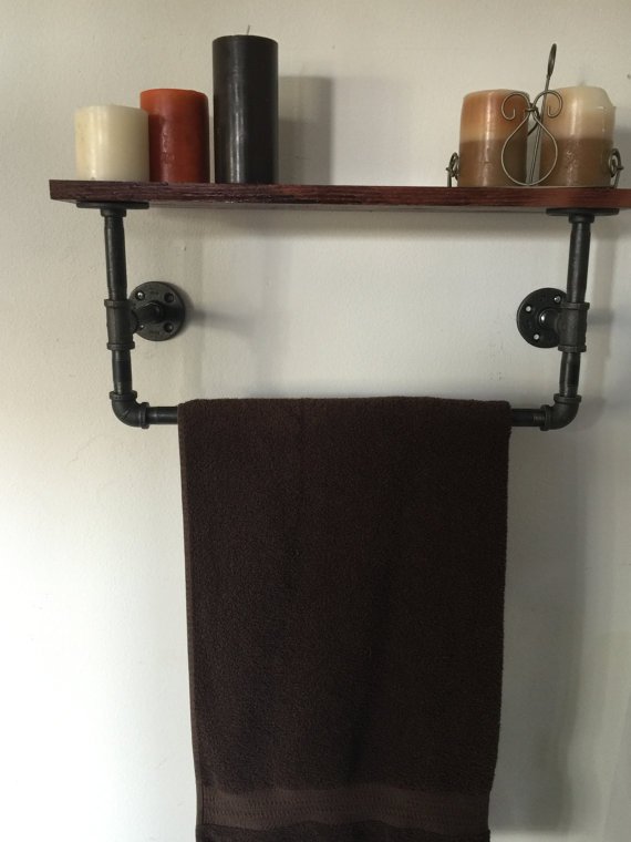 ShopLexi's tweet image. Industrial towel rack shelf, Rustic Bathroom Accessory Black Iron Pipe, wall hanging, indu etsy.com/nl/listing/455…