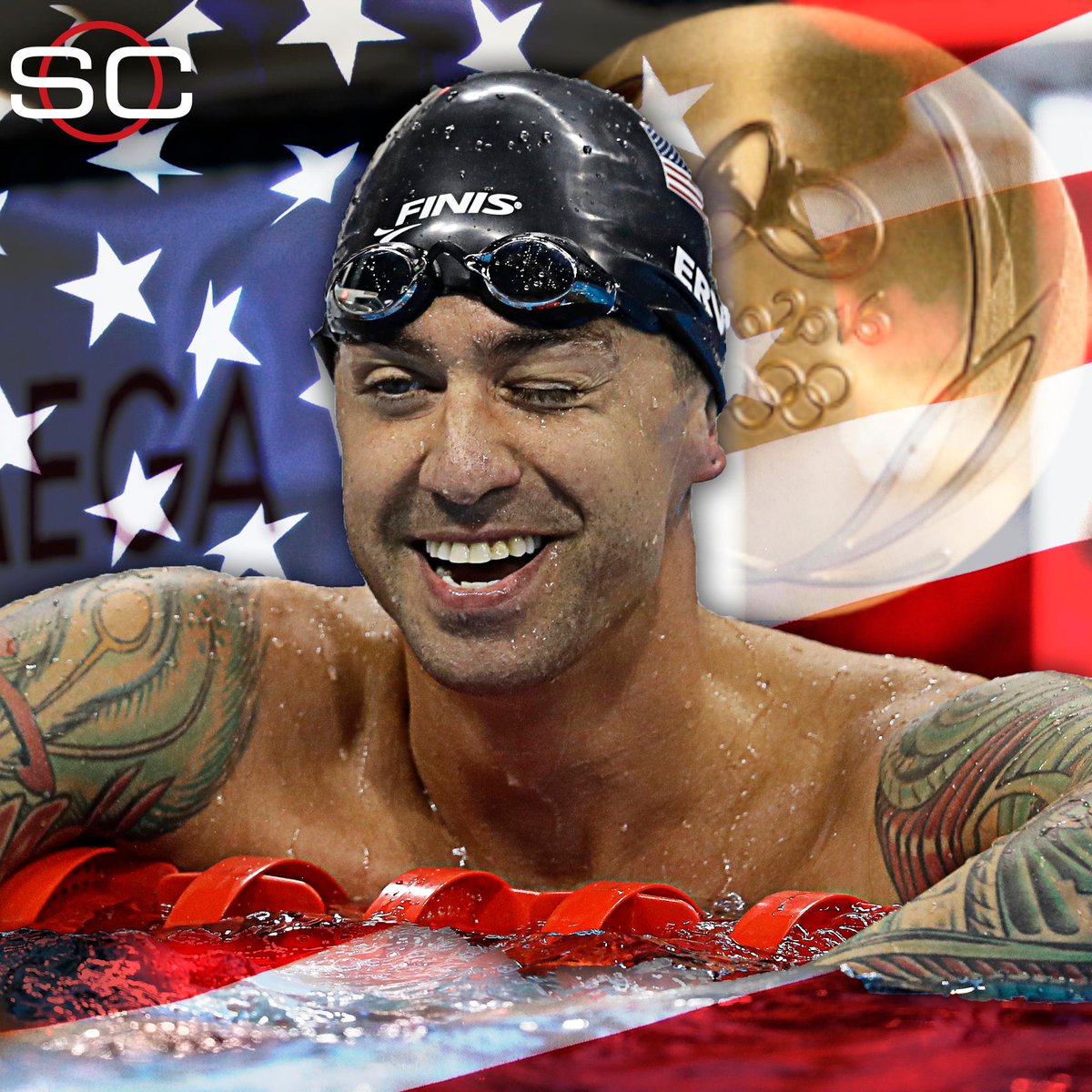 SportsCenter's tweet photo. ANTHONY ERVIN. The 35-year-old wins the gold in the 50m free. 
16 years ago in 2000, he won gold in the same event. https://t.co/vlqvdDNz0O