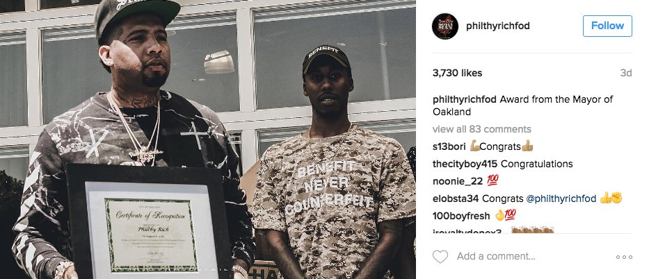 TheThizzler's tweet photo. This week @philthyrichFOD was recognized by the City of Oakland: #ThisWeekInTheBay:
https://t.co/xwIBpXHPzp https://t.co/gMUZvJ6aUO