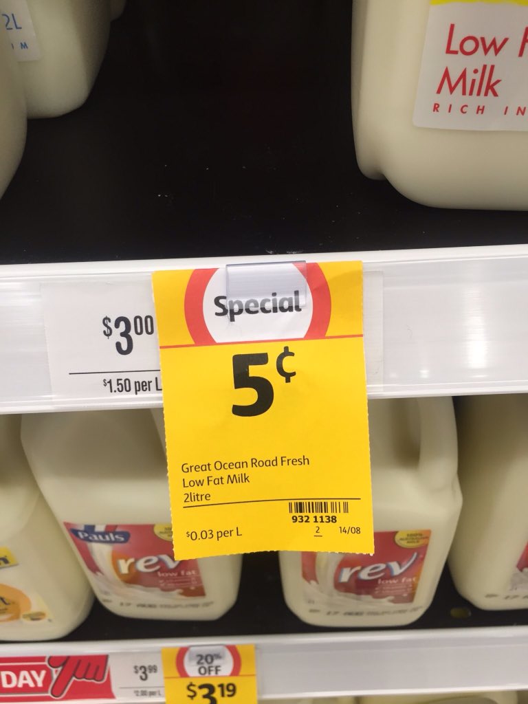 harrimar1's tweet photo. I do believe @Coles are taking the piss out of #ausdairy  #downdown How low can you go ? https://t.co/t1kb7O2Fqf