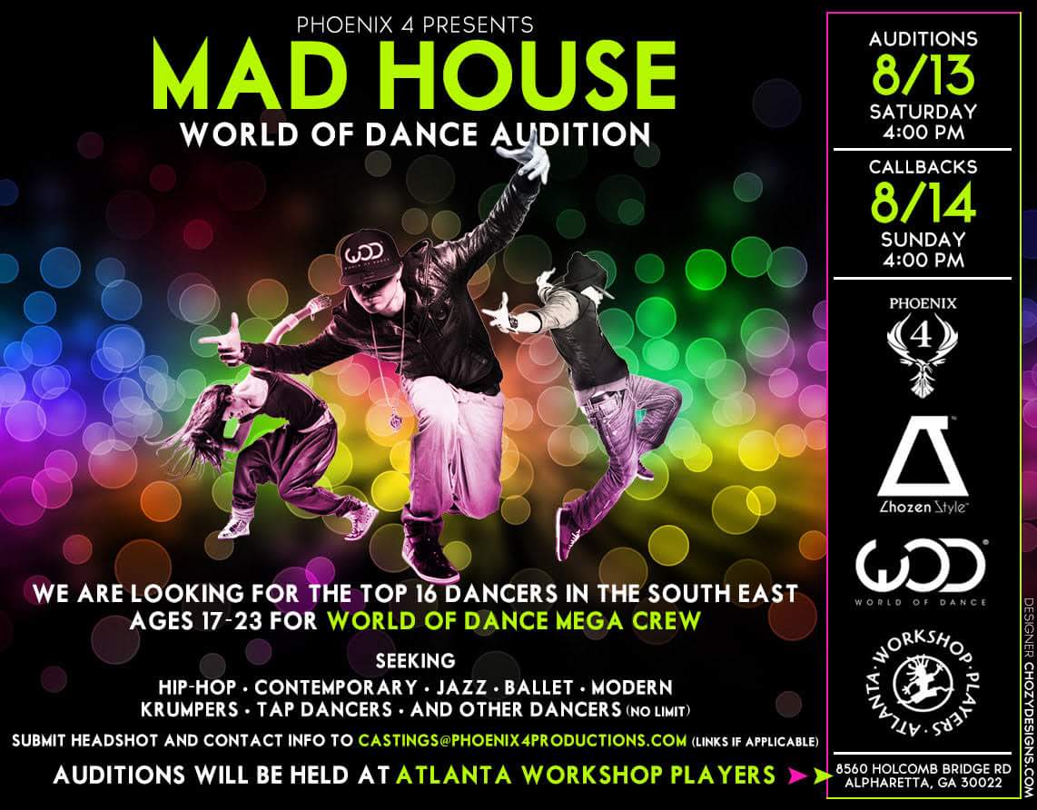 ChozenStyle's tweet photo. DANCE AUDITION: MAD HOUSE. We are looking for the Top 16 Dancers in the South East Ages 17 - 23 #NBC #WorldofDance https://t.co/UZZaTOBnVY