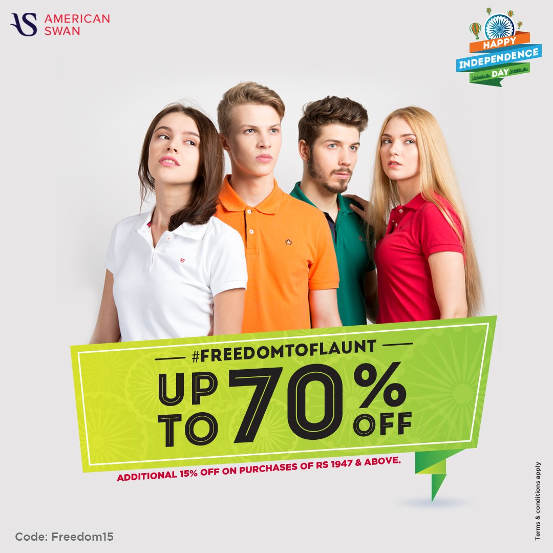 AmericanSwan's tweet photo. #HappyIndependenceDay Shop at American Swan and get upto 70% off. https://t.co/AUUALgUrEF 

Code:Freedom15 https://t.co/mDKcegLDtG