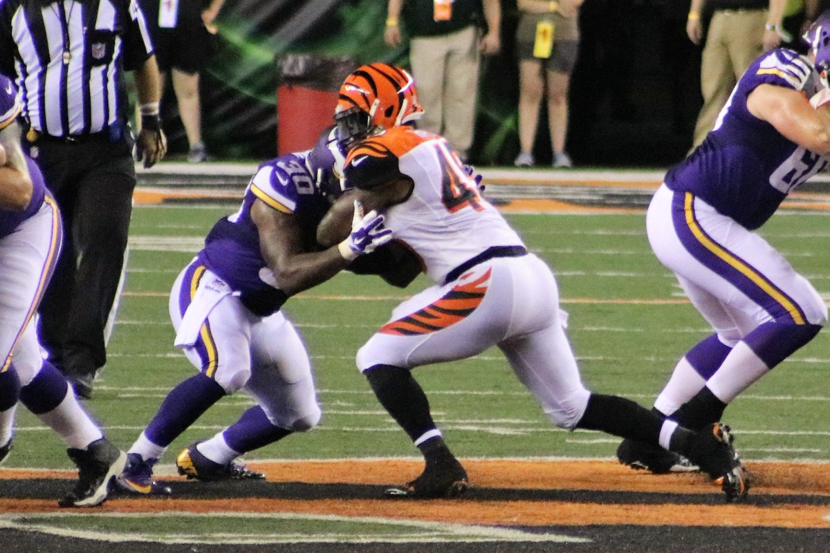 TedAndRJ's tweet photo. Nice NFL debut for @DHarris_45 He had three tackles and was in on a sack. @RogerThat_26 @theocox #bengals https://t.co/sbU4tZyHxD