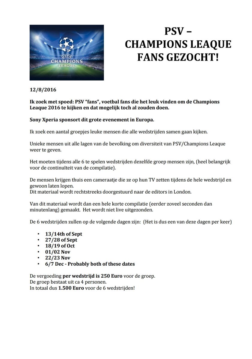 hmvv1929's tweet photo. LET OP!PSV SUPPORTERS GEZOCHT! Iets voor je vriendengroep, gezin, opa en oma? Reageer naar het genoemde email adres. https://t.co/lSz3utjoPl