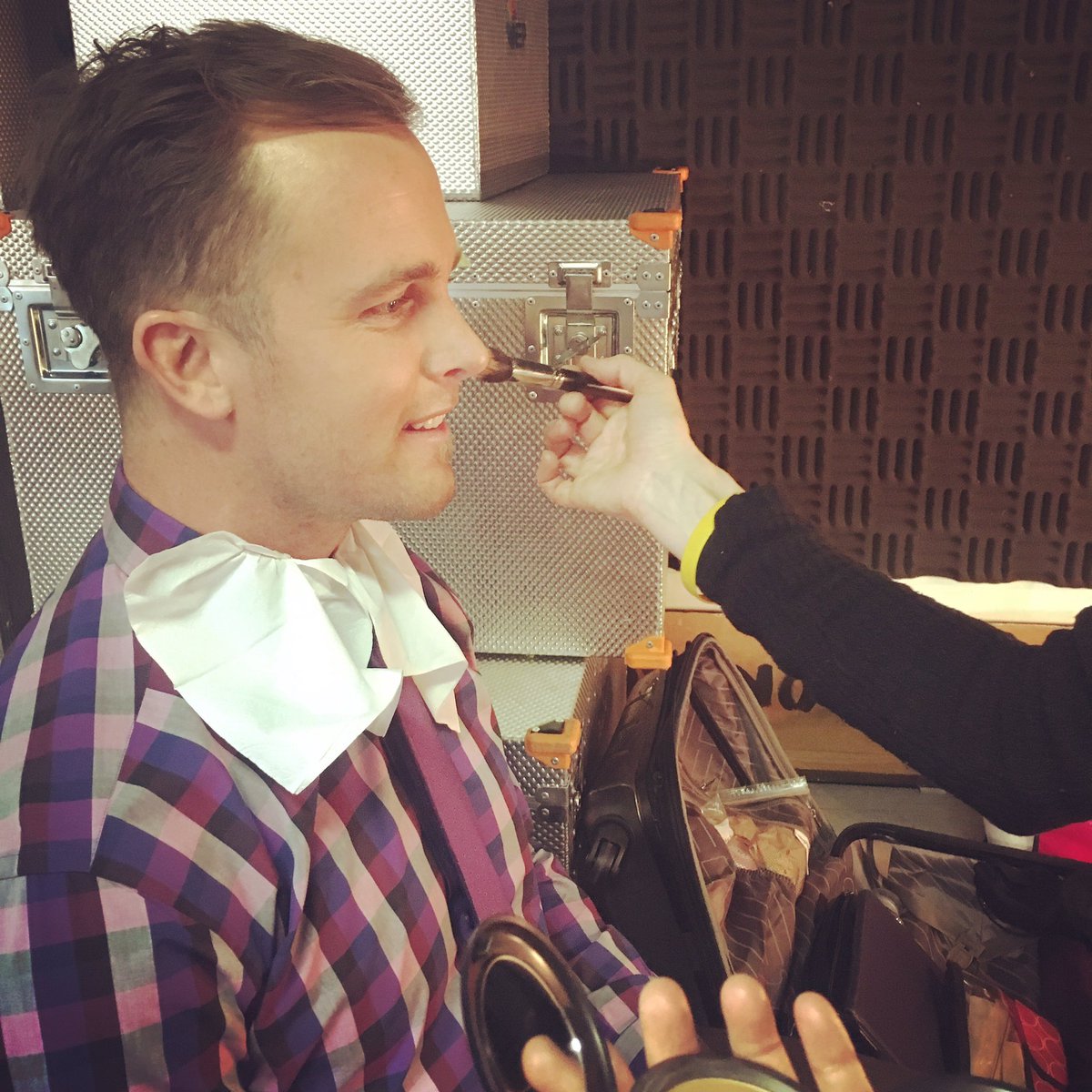 Andrew12Welsh's tweet photo. Couple of tubs of foundation trying to get the head right for TV #nohope #airbrush? #pridegame @7AFL https://t.co/voV1mLYAPk