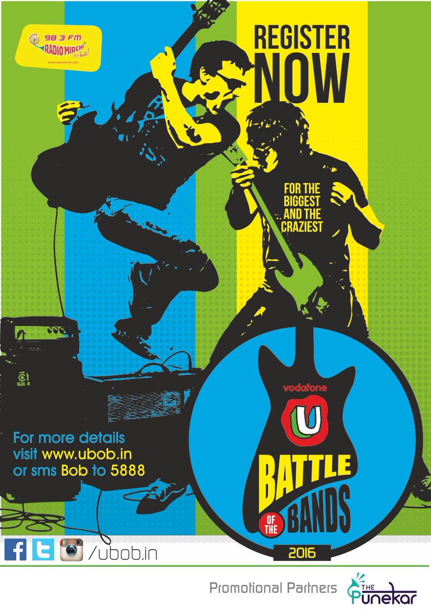 punekar's tweet photo. Calling all #college bands! Take part in the biggest musical extravaganza #ubob Register on ubob.in
#Pune https://t.co/Ji5RHQAdR8