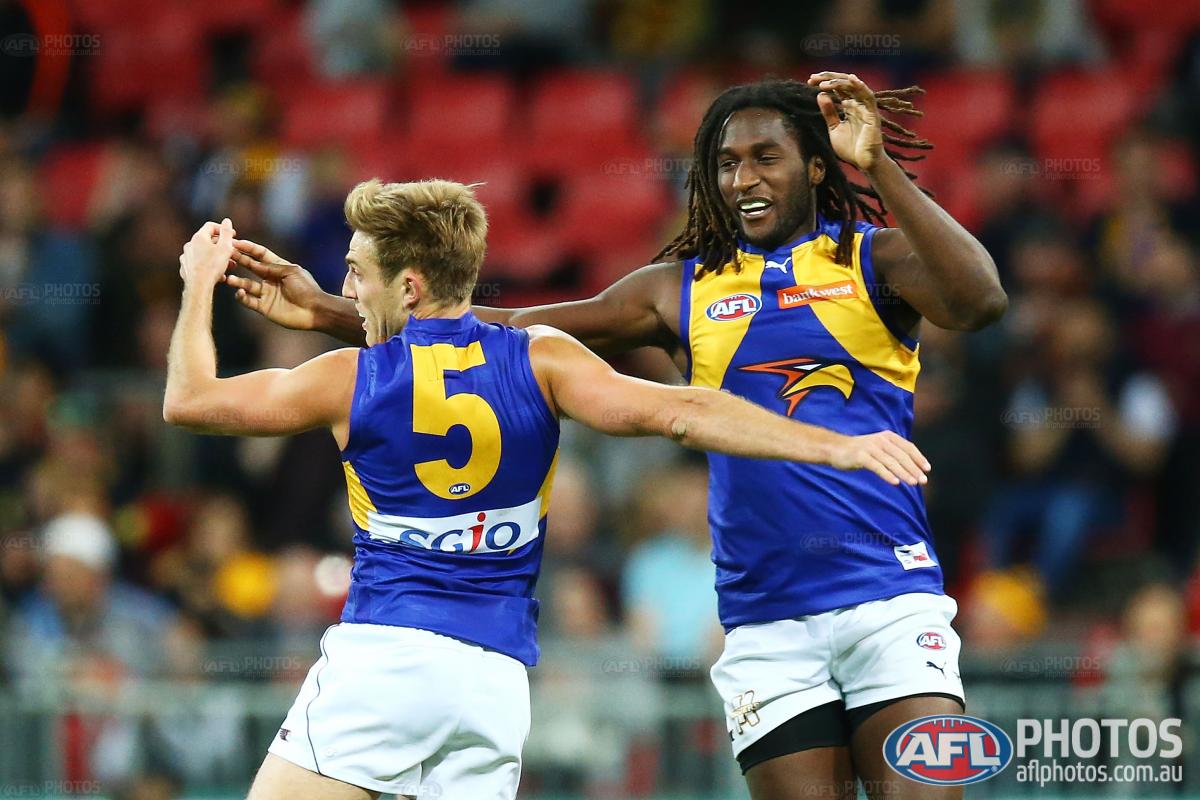 AFL's tweet photo. FT: @WestCoastEagles 14.13 (97) defeat @GWSGIANTS 14.12 (96). Nic Naitanui is a dead set genius. #AFLGiantsEagles https://t.co/CjxYiYE0nr