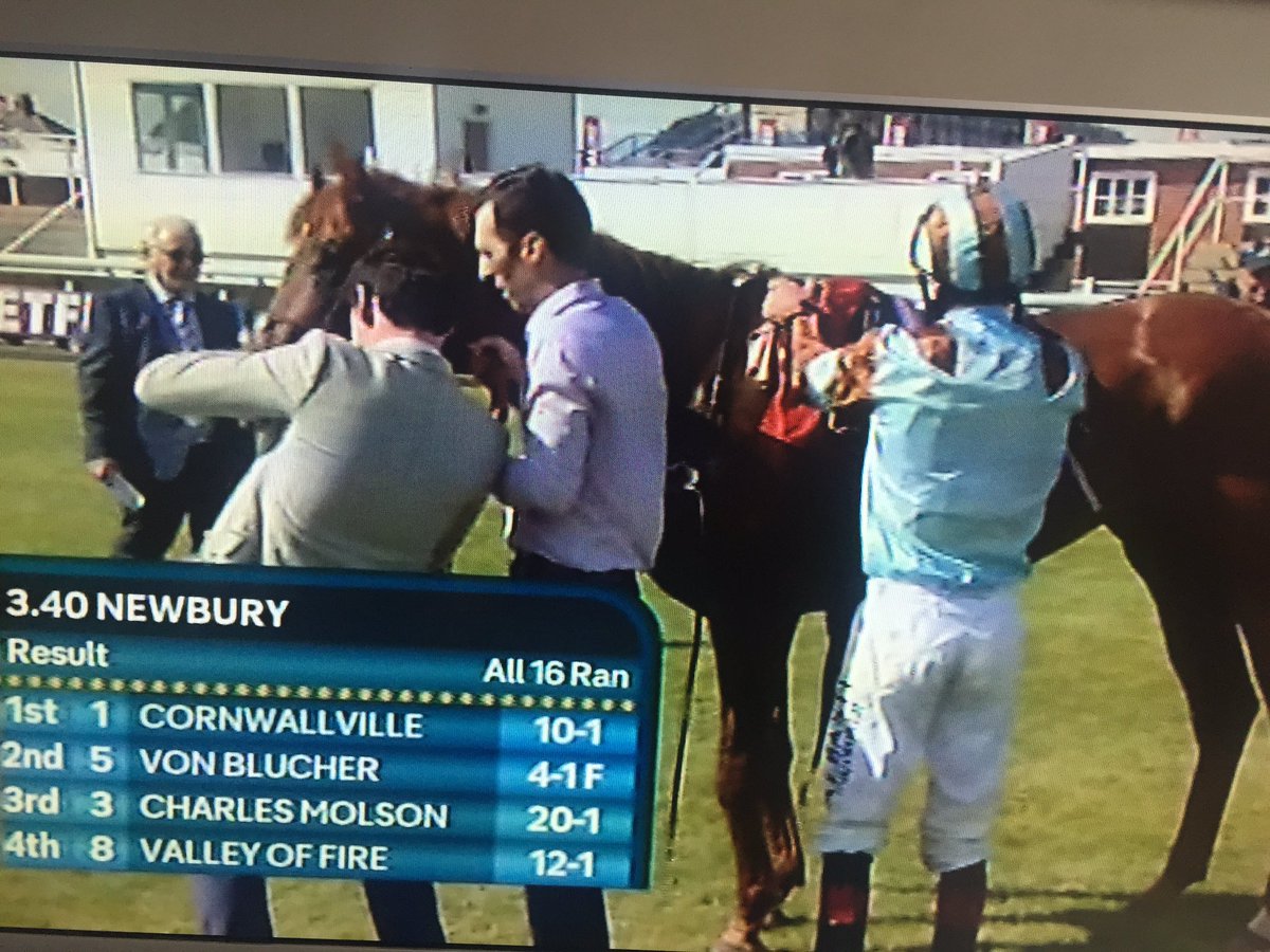 stovka100's tweet photo. What a result for @DaveLoughnane_ with Cornwallville @NewburyRacing Great to get a winner live  @Channel4Racing 🏇🏻🎉👍 https://t.co/ZL27JxIORs