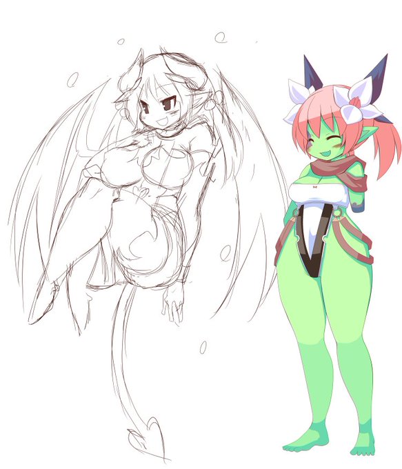 さきゅばすラフ 妖艶なお姉さんとか描けない… これ翼込みで画面表示させると対面キャラの立ち絵侵食しそう…どうしよう…このバランスが好きなんだけど 