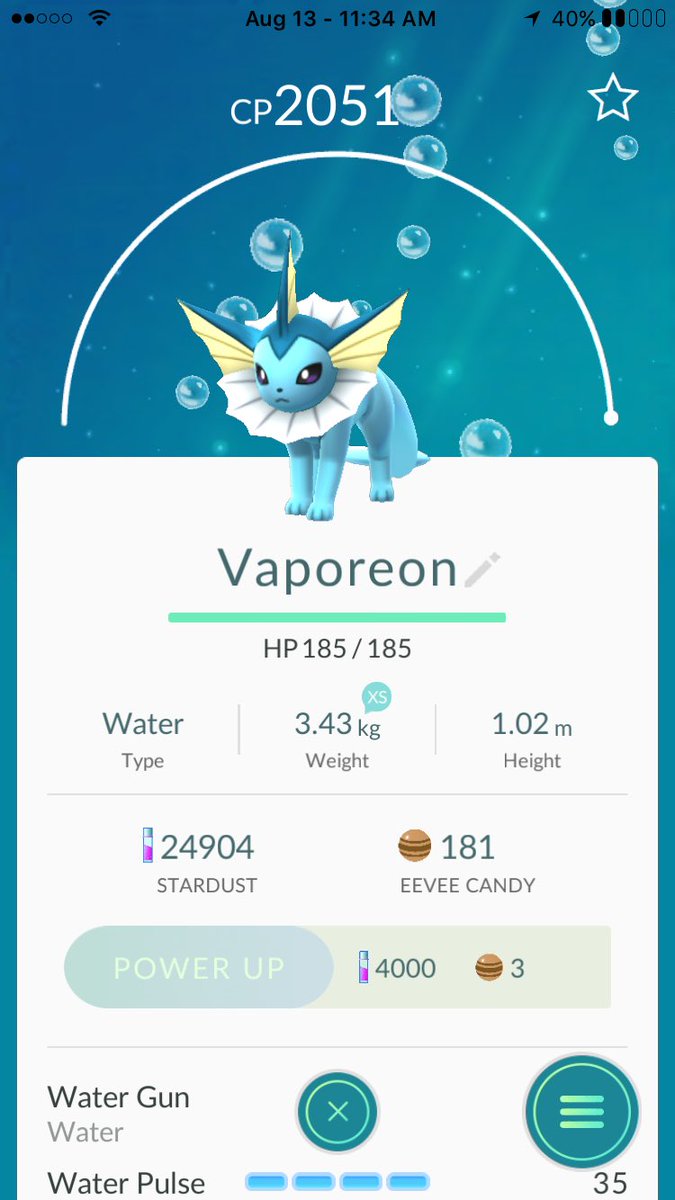 TeamMysticKY's tweet photo. This is my brand new statistically perfect Vaporeon! #TeamMystic https://t.co/M7COUOH4oU