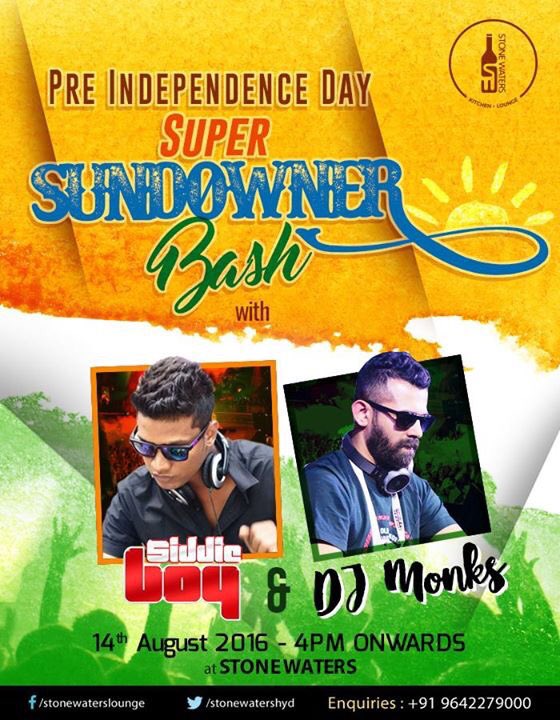 StoneWatersHyd's tweet photo. Experience the Pre-independence Sunday Sundowner with DJ SiddieBoy and DJ Monks only @ #stonewaters 4pm to 8pm https://t.co/uIaBLaImz8