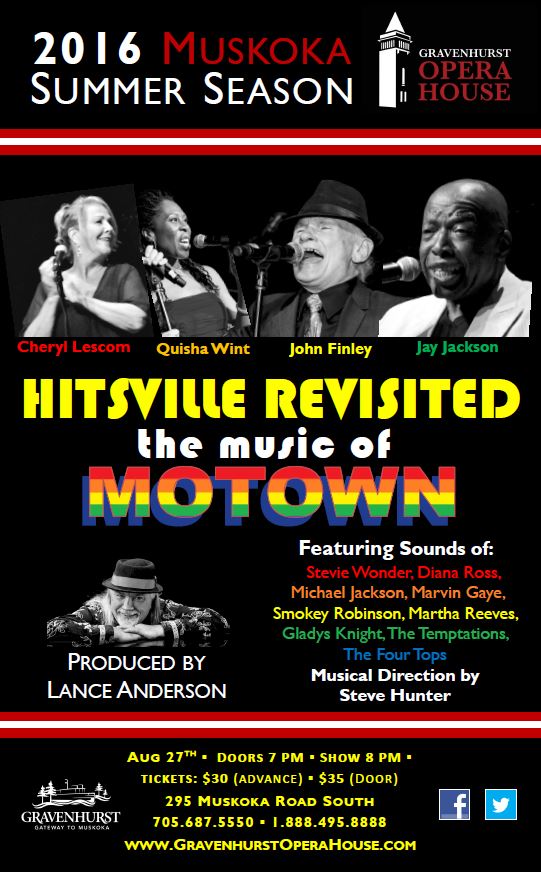 HITSVILLE REVISITED: MUSIC OF MOTOWN
• ONE NIGHT ONLY •
Sat Aug 27th
#Gravenhurst #Muskoka #Summer #Concert