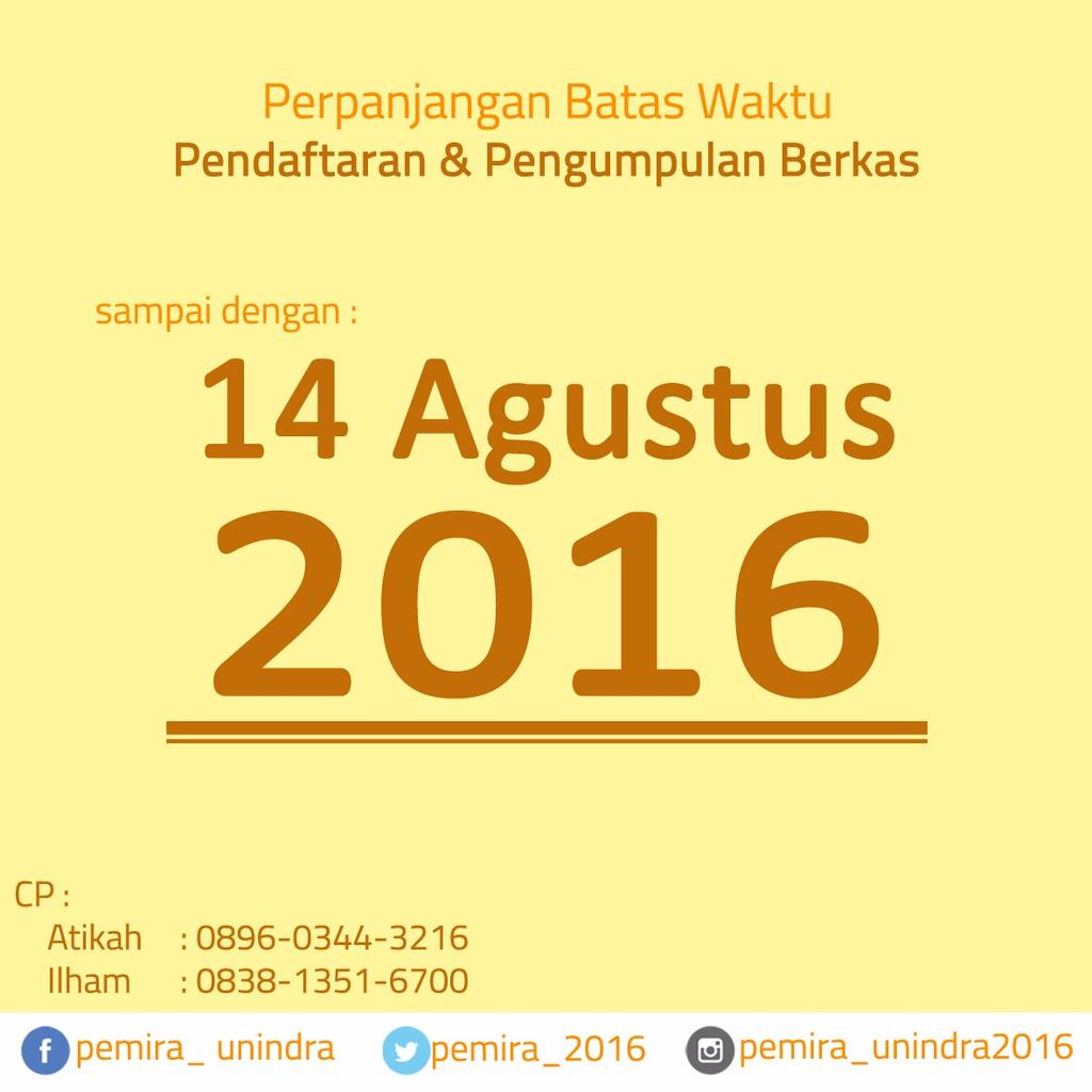 diingatkan kembali besok terakhir pengembalian berkas dan pendaftaran
Pukul:09.00-18.00 wib
Tempat:sekretariat bem u