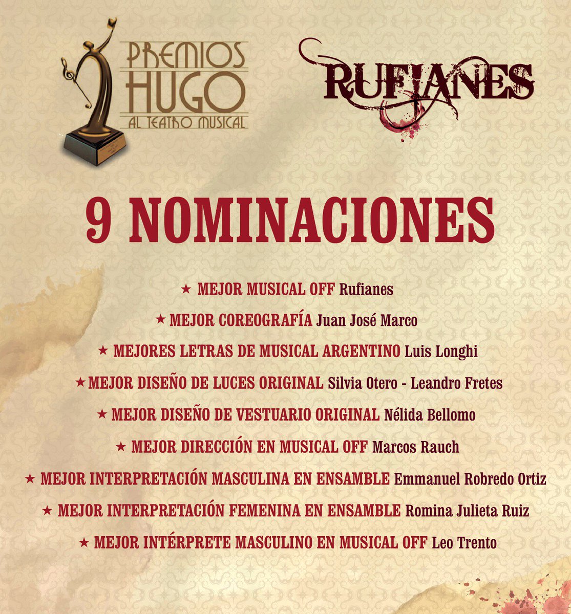 Pur felicidad!! gracias <a href="/PremiosHugo/">Premios Hugo</a> por valorar nuestro trabajo. <a href="/RufianesObra/">Rufianesobra</a> <a href="/MarcosRauch/">Marcos Rauch</a>